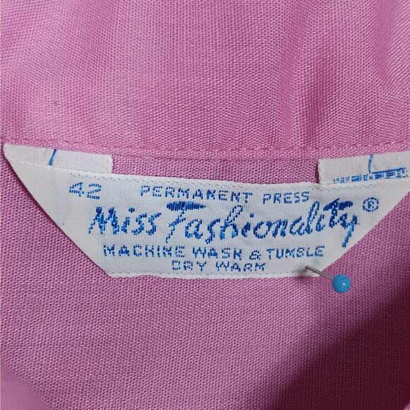 Vintage Miss Fashionality Shirt X-Large Pink Button Up Short Roll Tab Sleeve - Picture 9 of 10